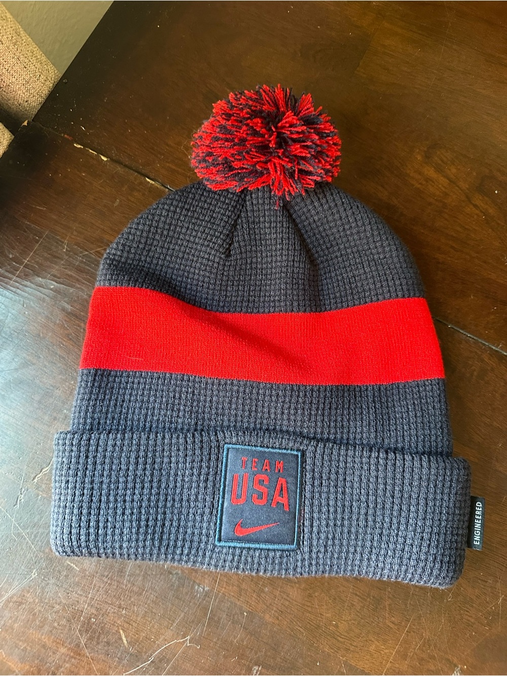 Nike Team USA Knit Pom Beanie - Navy and Red